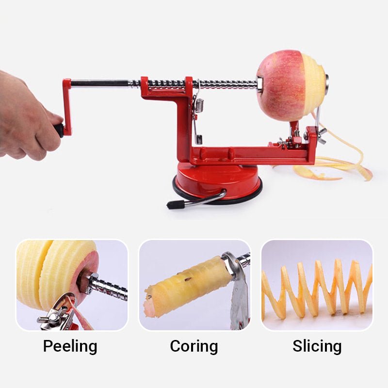 Ravi Hand Crank Peeler | 3 - in - 1 Peeling, Coring, Slicing Tool - Hartwella