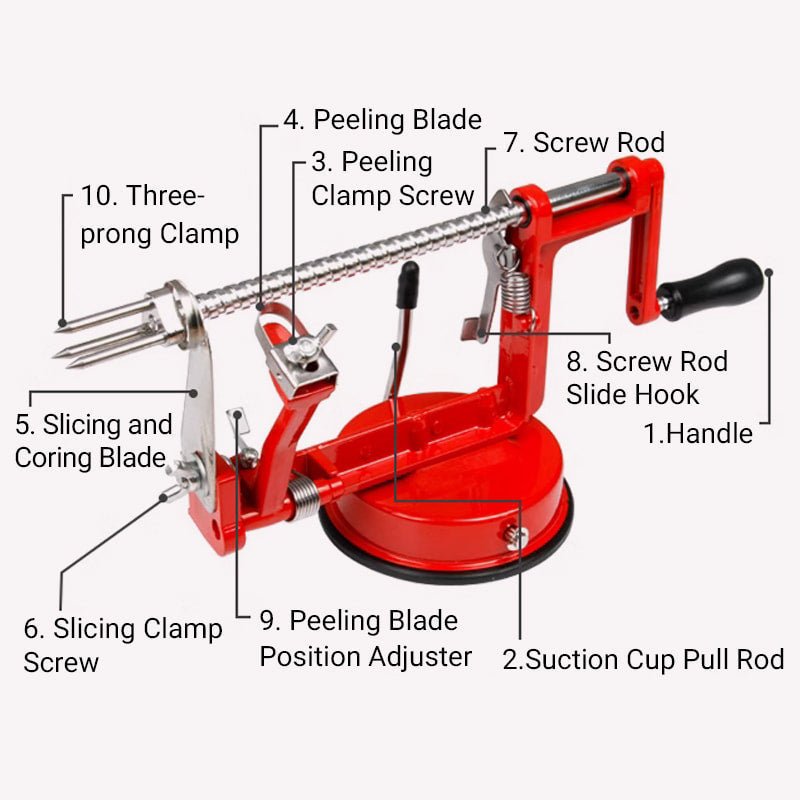 Ravi Hand Crank Peeler | 3 - in - 1 Peeling, Coring, Slicing Tool - Hartwella