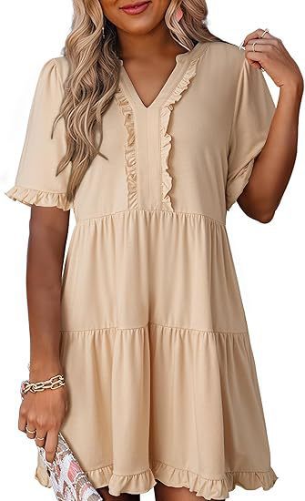Ravina Women's Dress | V-Neck Ruffle A-Line Summer Dress in Black - Hartwella