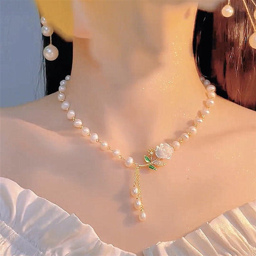 Raya Pearl Necklace | Adjustable Alloy with Zircon Accents - Hartwella