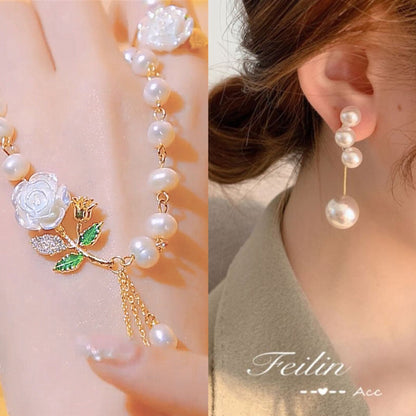 Raya Pearl Necklace | Adjustable Alloy with Zircon Accents - Hartwella