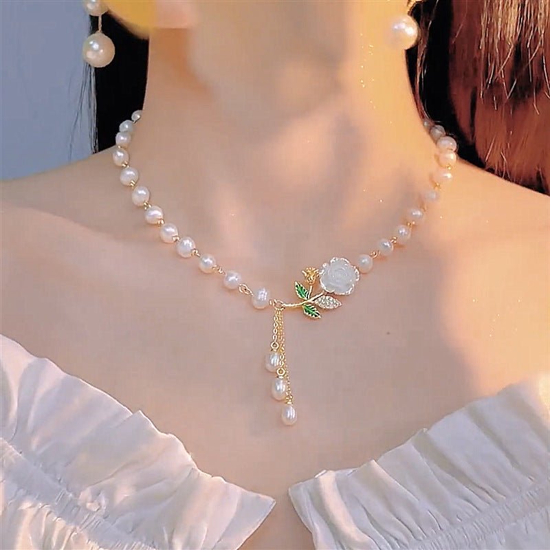 Raya Pearl Necklace | Adjustable Alloy with Zircon Accents - Hartwella