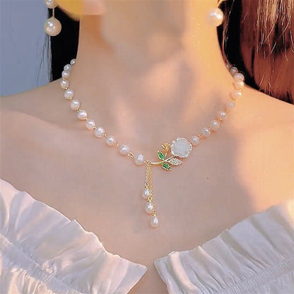 Raya Pearl Necklace | Adjustable Alloy with Zircon Accents - Hartwella