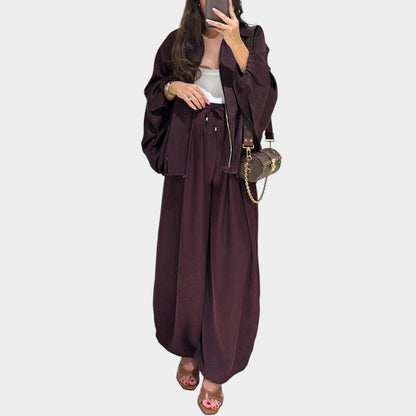Rela Luxe Set | Flowy Outer Layer, Wide-Leg Trousers - Hartwella