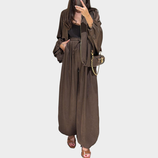 Rela Luxe Set | Flowy Outer Layer, Wide-Leg Trousers - Hartwella