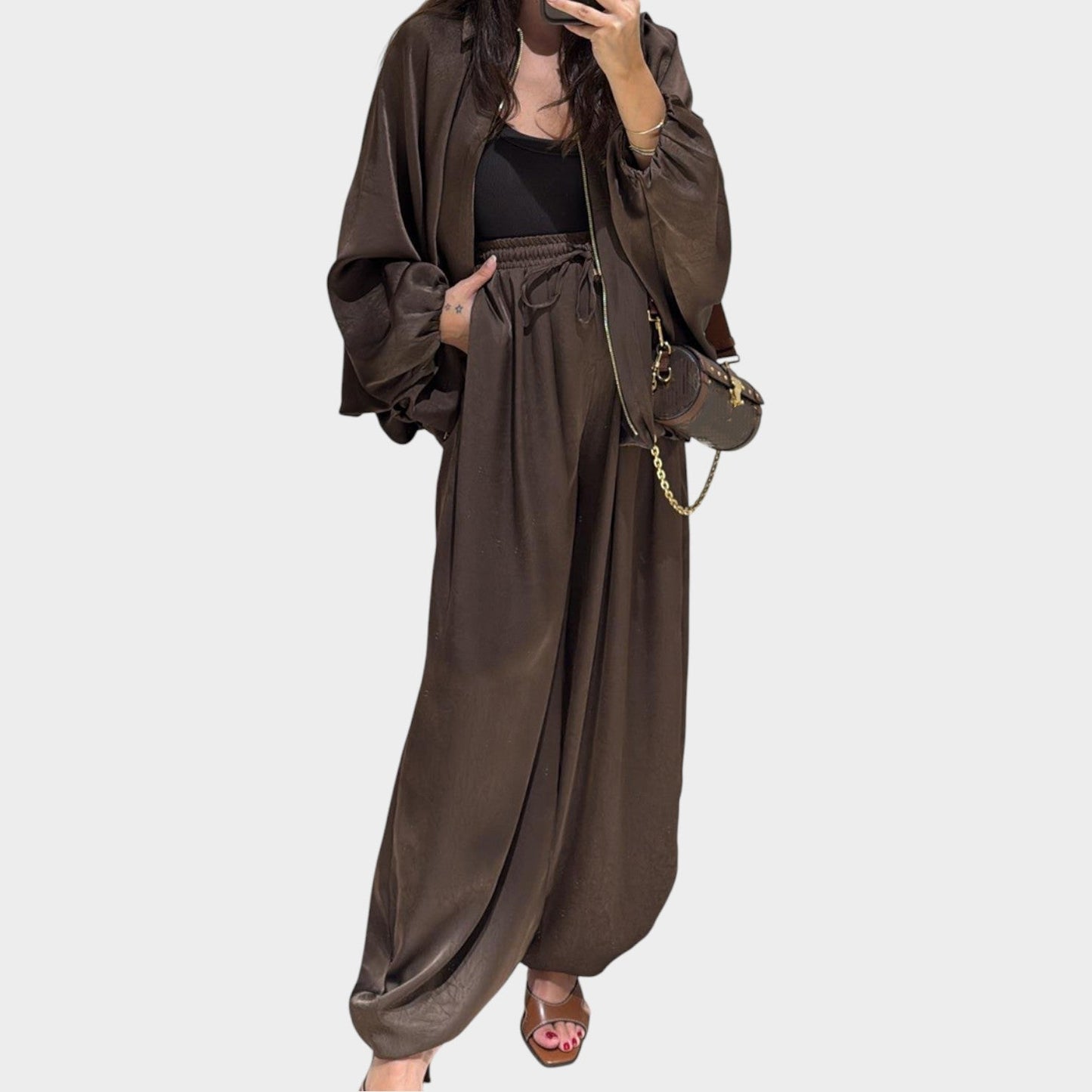 Rela Luxe Set | Flowy Outer Layer, Wide-Leg Trousers - Hartwella