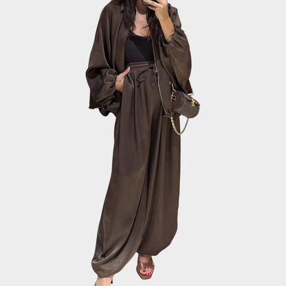 Rela Luxe Set | Flowy Outer Layer, Wide-Leg Trousers - Hartwella