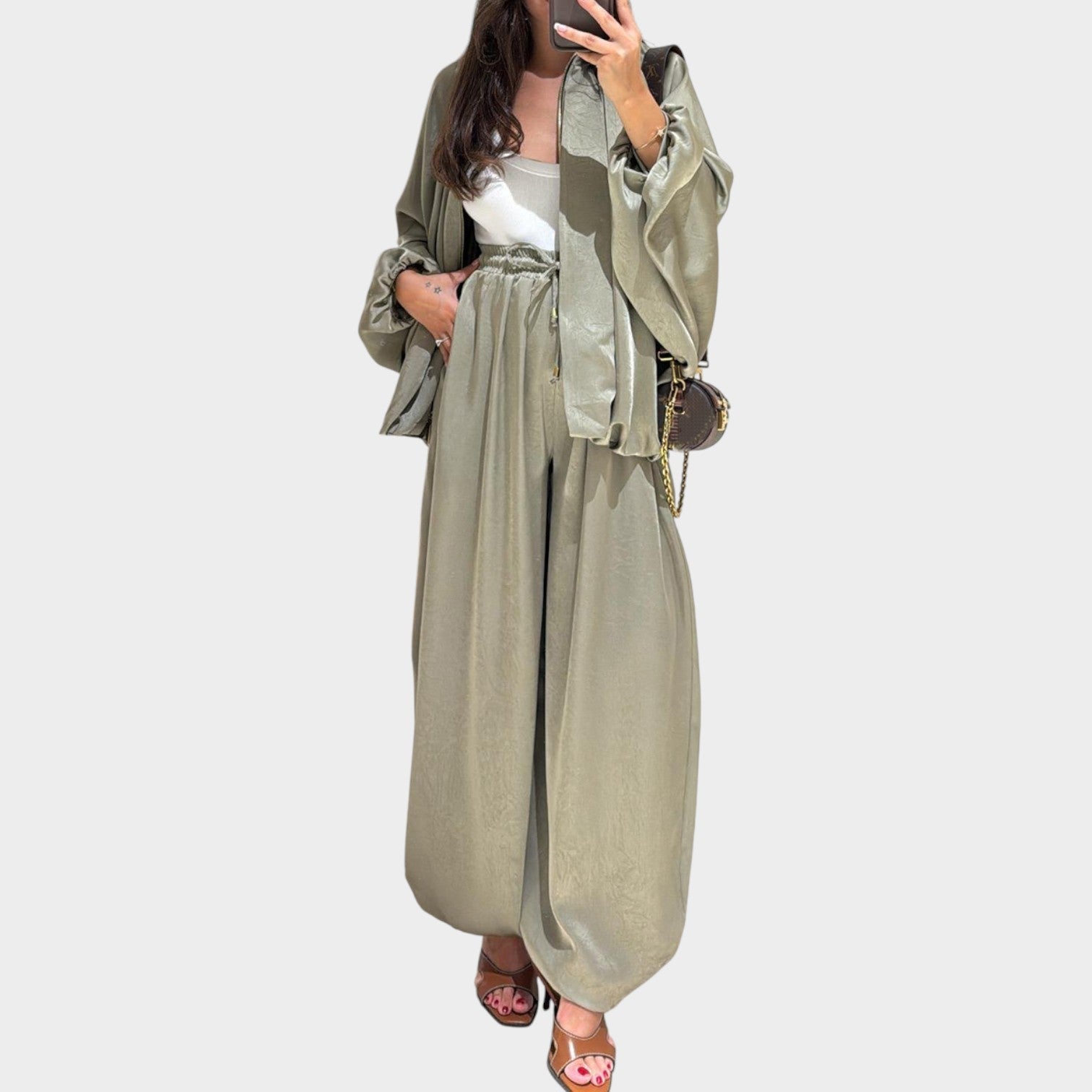 Rela Luxe Set | Flowy Outer Layer, Wide-Leg Trousers - Hartwella