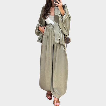Rela Luxe Set | Flowy Outer Layer, Wide-Leg Trousers - Hartwella