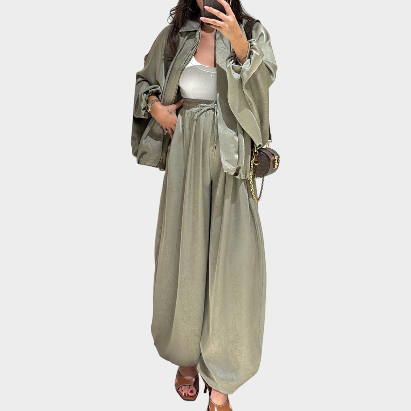 Rela Luxe Set | Flowy Outer Layer, Wide-Leg Trousers - Hartwella