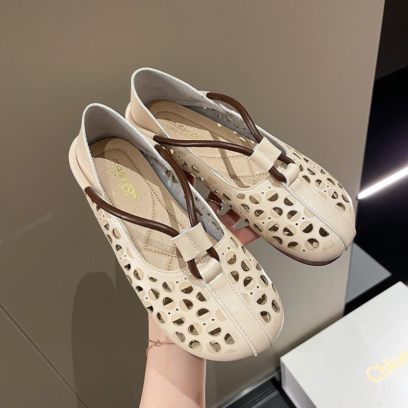 Rela Soft Leather Shoes | Retro Hollow Out Design, Lightweight Comfort - Hartwella