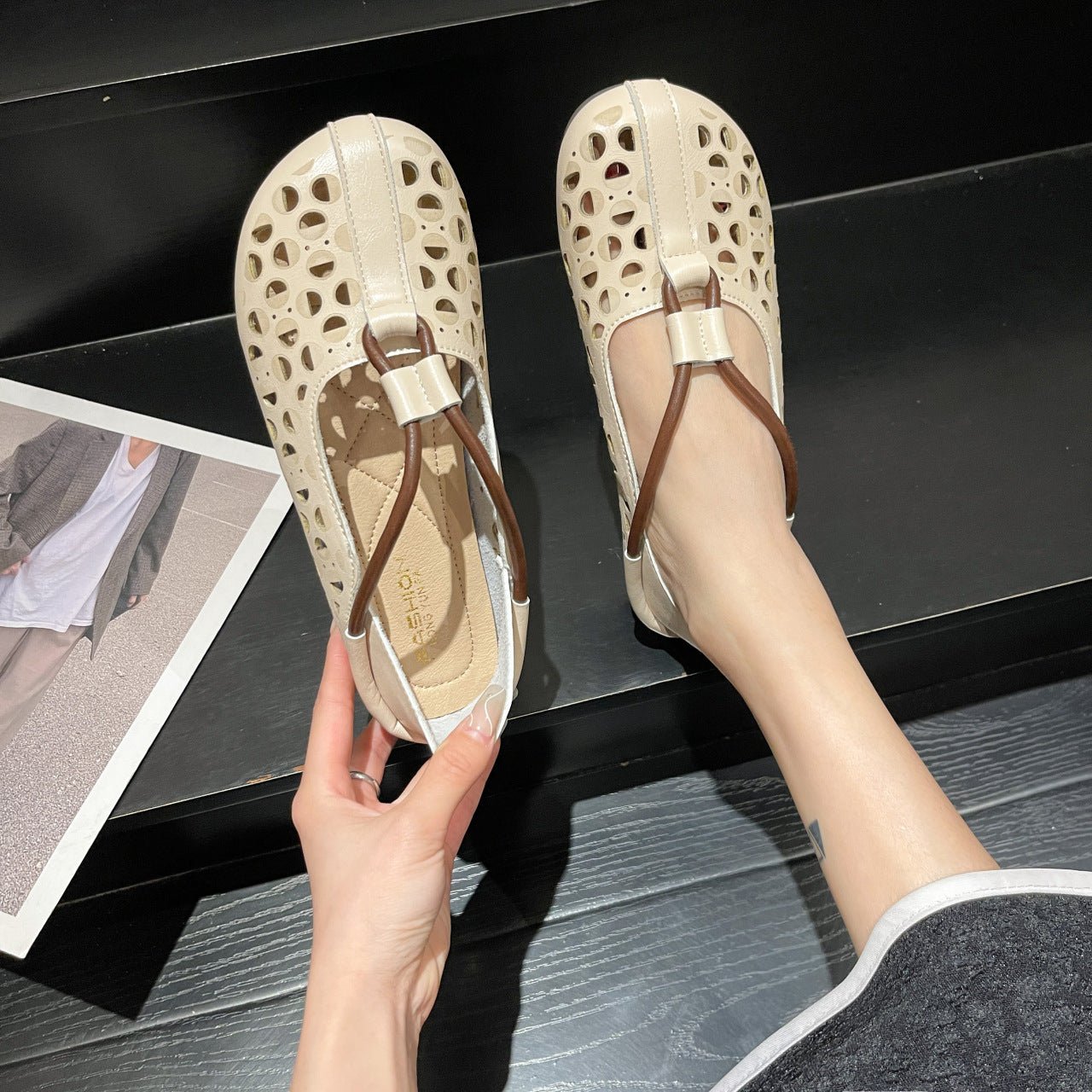 Rela Soft Leather Shoes | Retro Hollow Out Design, Lightweight Comfort - Hartwella