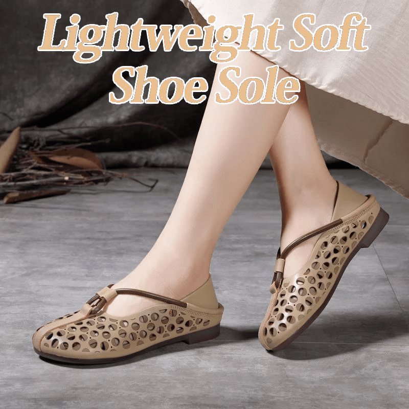 Rela Soft Leather Shoes | Retro Hollow Out Design, Lightweight Comfort - Hartwella