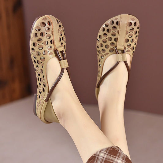 Rela Soft Leather Shoes | Retro Hollow Out Design, Lightweight Comfort - Hartwella