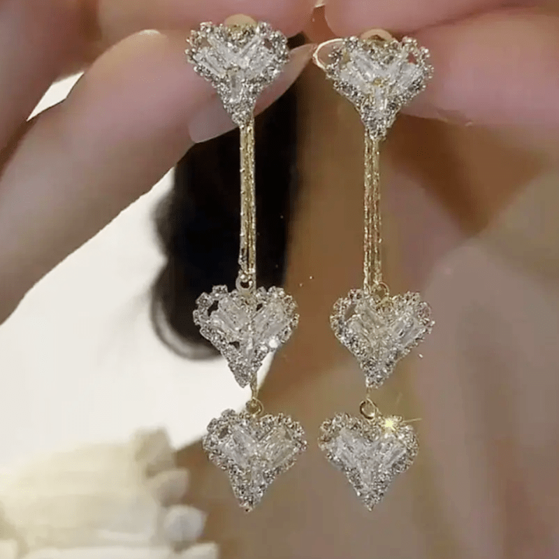 Rhea Heart Drop Earrings | Elegant Gold - Tone, Lightweight Design - Hartwella