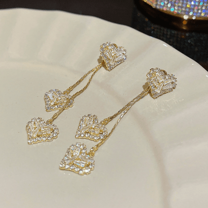 Rhea Heart Drop Earrings | Elegant Gold - Tone, Lightweight Design - Hartwella