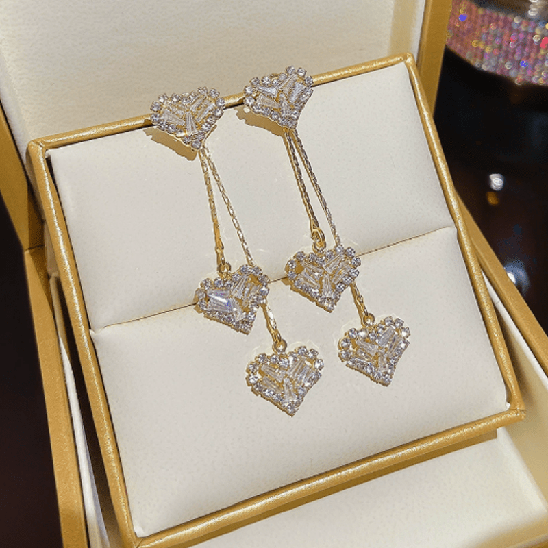Rhea Heart Drop Earrings | Elegant Gold - Tone, Lightweight Design - Hartwella