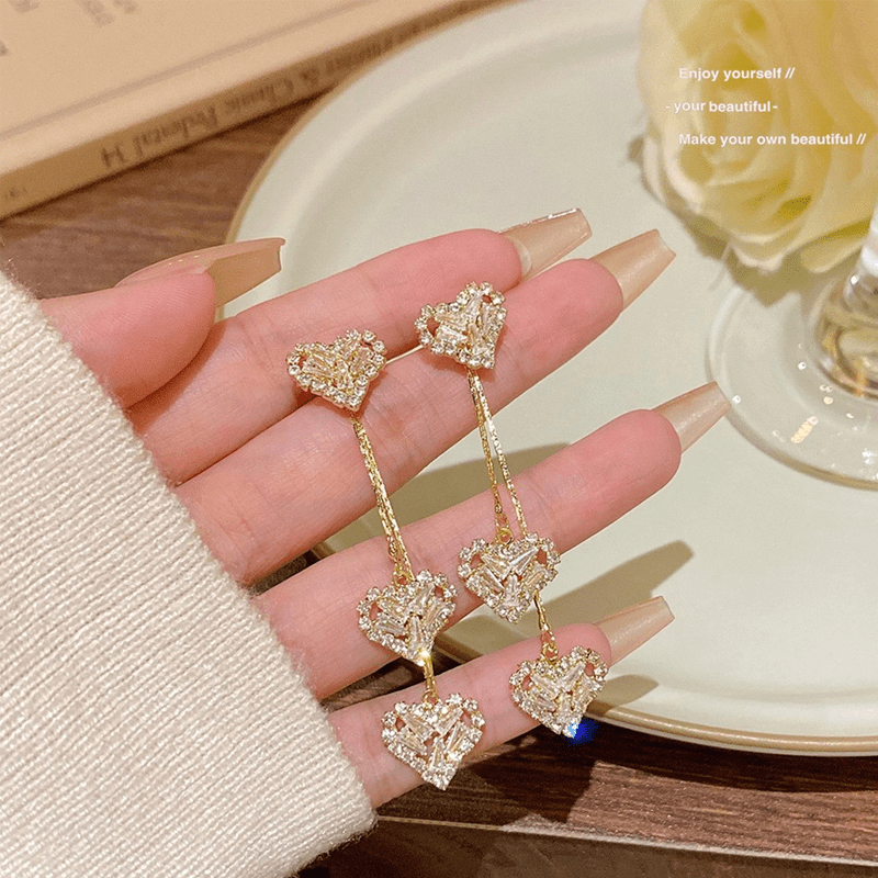 Rhea Heart Drop Earrings | Elegant Gold - Tone, Lightweight Design - Hartwella