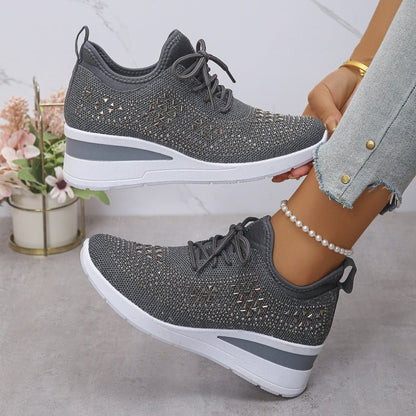 Rhea Mesh Sneakers | Rhinestone - Embellished, Breathable Comfort - Hartwella
