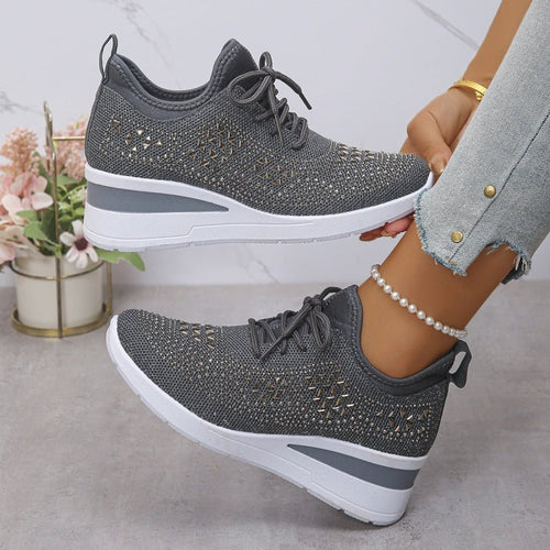 Rhea Mesh Sneakers | Rhinestone - Embellished, Breathable Comfort - Hartwella