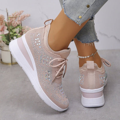 Rhea Mesh Sneakers | Rhinestone - Embellished, Breathable Comfort - Hartwella