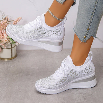 Rhea Mesh Sneakers | Rhinestone - Embellished, Breathable Comfort - Hartwella