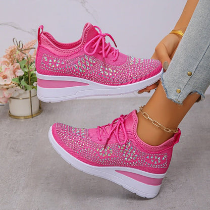 Rhea Mesh Sneakers | Rhinestone - Embellished, Breathable Comfort - Hartwella