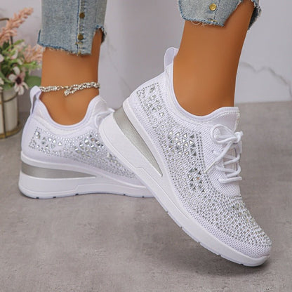 Rhea Mesh Sneakers | Rhinestone - Embellished, Breathable Comfort - Hartwella