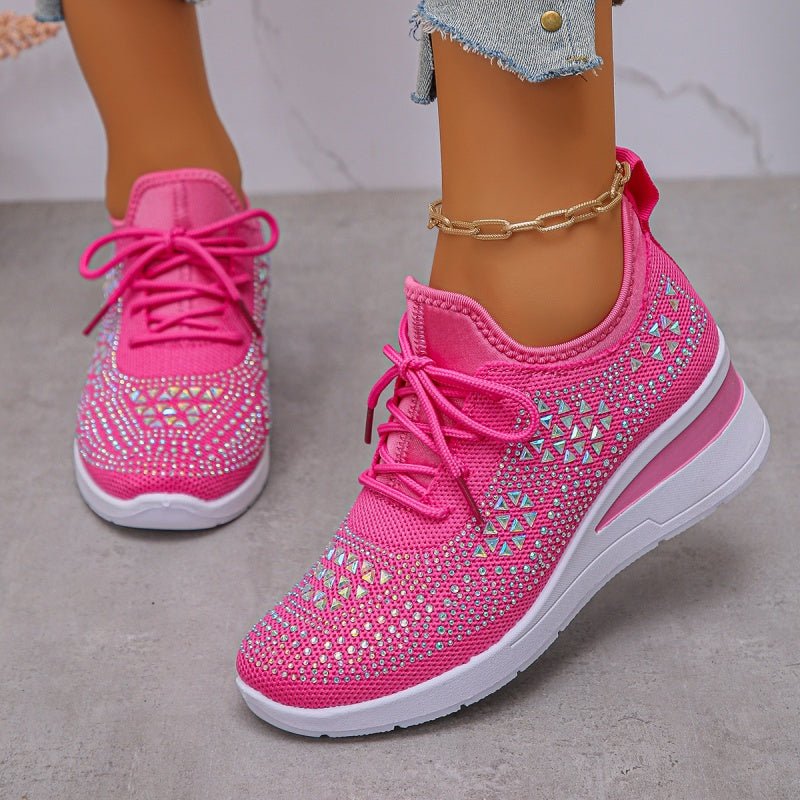 Rhea Mesh Sneakers | Rhinestone - Embellished, Breathable Comfort - Hartwella