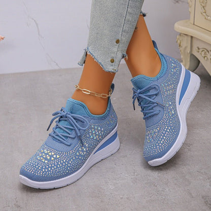 Rhea Mesh Sneakers | Rhinestone - Embellished, Breathable Comfort - Hartwella