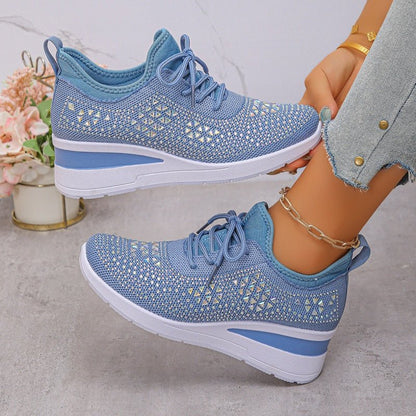 Rhea Mesh Sneakers | Rhinestone - Embellished, Breathable Comfort - Hartwella