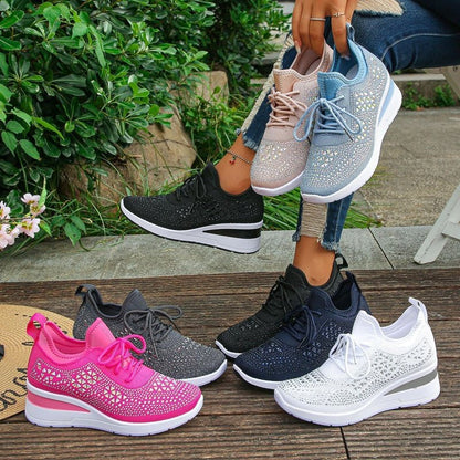 Rhea Mesh Sneakers | Rhinestone - Embellished, Breathable Comfort - Hartwella