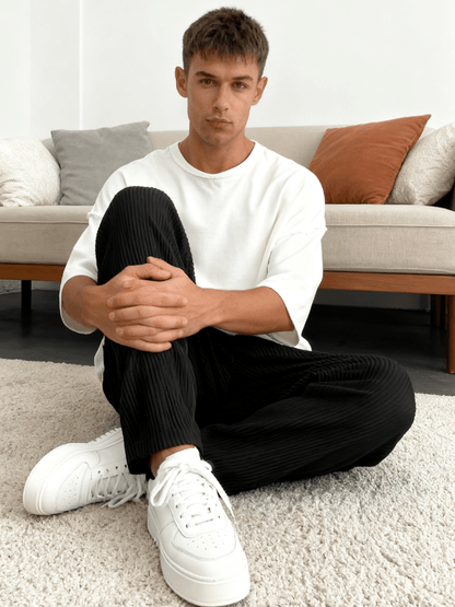 Rib - Tube Trousers | Heavyweight Wide Leg Pants, Baggy Fit - Hartwella