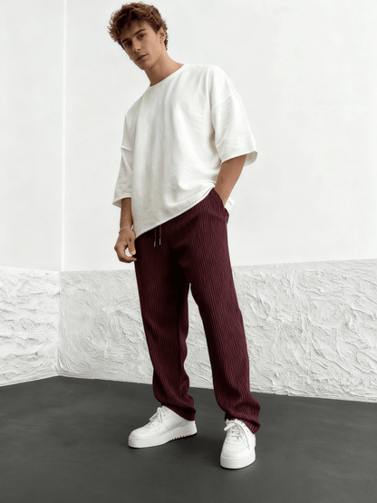 Rib - Tube Trousers | Heavyweight Wide Leg Pants, Baggy Fit - Hartwella