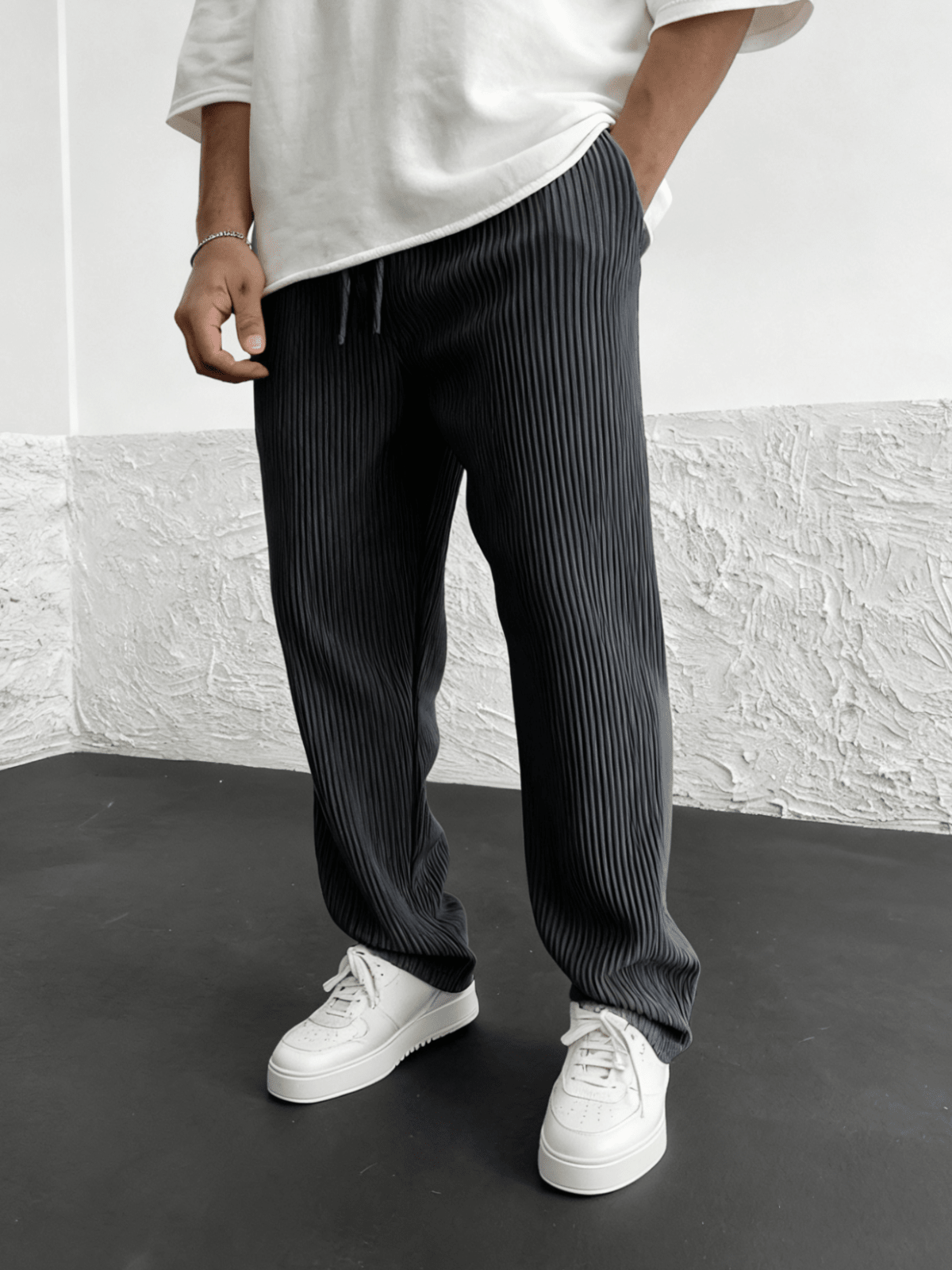 Rib - Tube Trousers | Heavyweight Wide Leg Pants, Baggy Fit - Hartwella