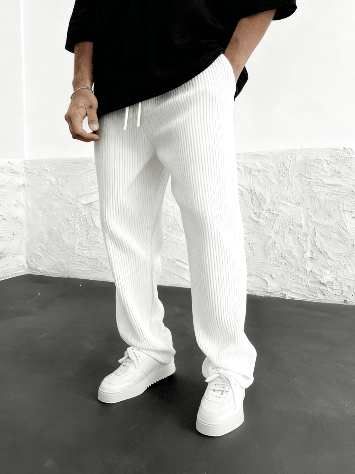 Rib - Tube Trousers | Heavyweight Wide Leg Pants, Baggy Fit - Hartwella