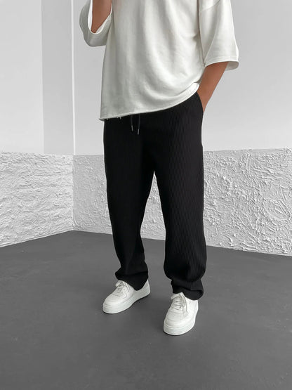 Rib - Tube Trousers | Heavyweight Wide Leg Pants, Baggy Fit - Hartwella