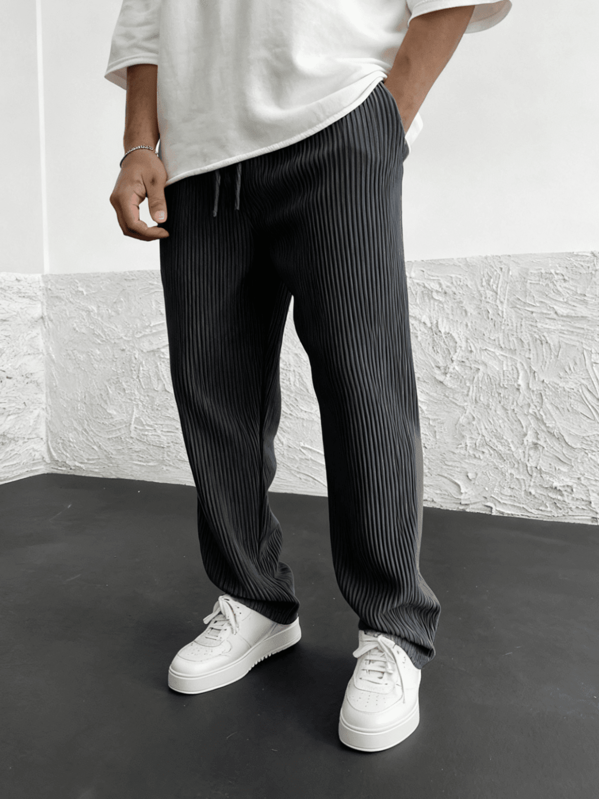 Ridge Wide Leg Pants Women | Heavyweight Vertical Rib Knit, Stretch Waist - Hartwella