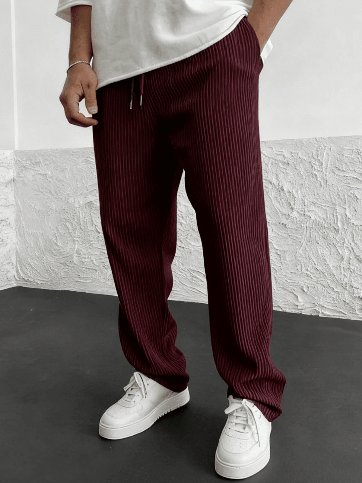 Ridge Wide Leg Pants Women | Heavyweight Vertical Rib Knit, Stretch Waist - Hartwella