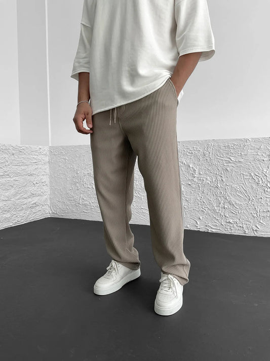 Ridge Wide Leg Pants Women | Heavyweight Vertical Rib Knit, Stretch Waist - Hartwella