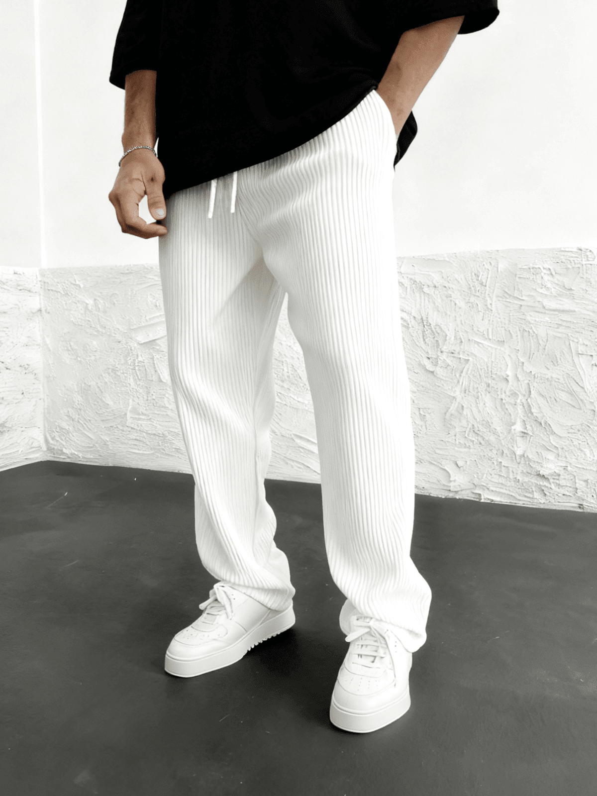 Ridge Wide Leg Pants Women | Heavyweight Vertical Rib Knit, Stretch Waist - Hartwella