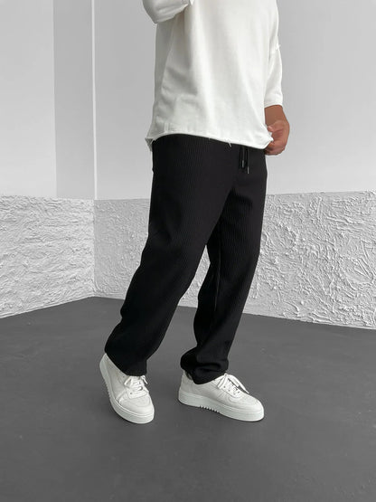 Ridge Wide Leg Pants Women | Heavyweight Vertical Rib Knit, Stretch Waist - Hartwella