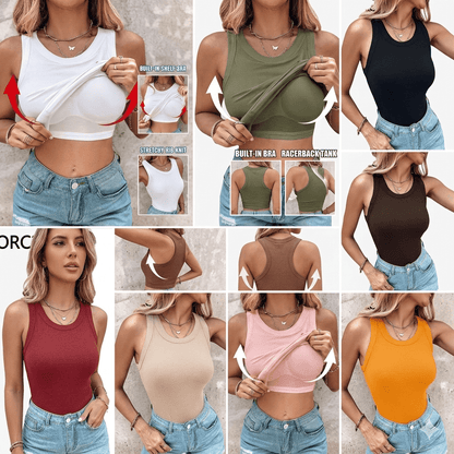 Rina Ribbed Tank Top | Built-In Bra, Soft & Breathable Fabric - Hartwella