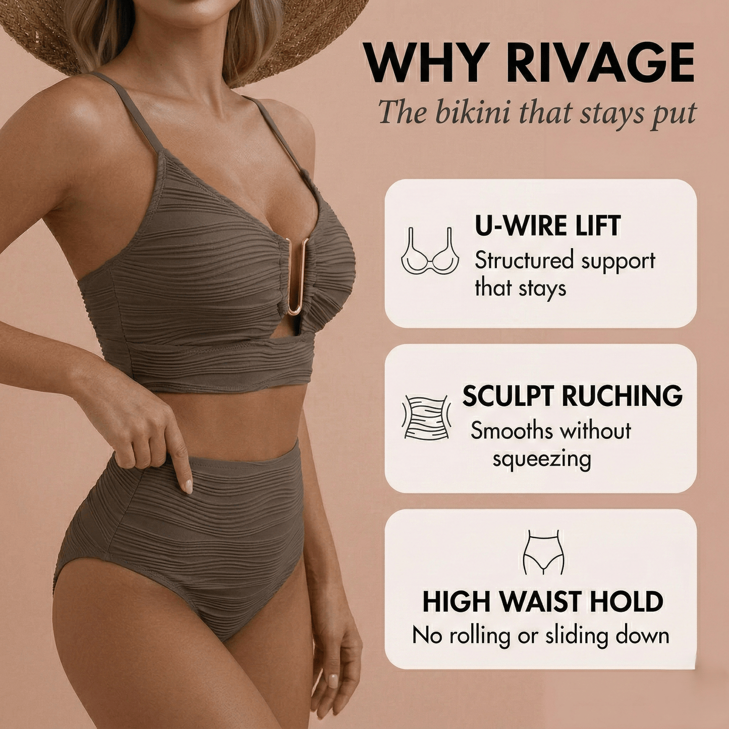 Rivage U - Wire Bikini Set | Textured High - Waist Design - Hartwella