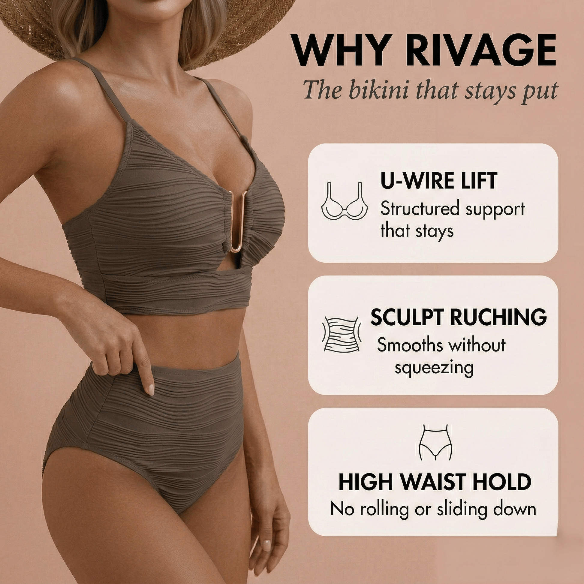 Rivage U - Wire Bikini Set | Textured High - Waist Design - Hartwella
