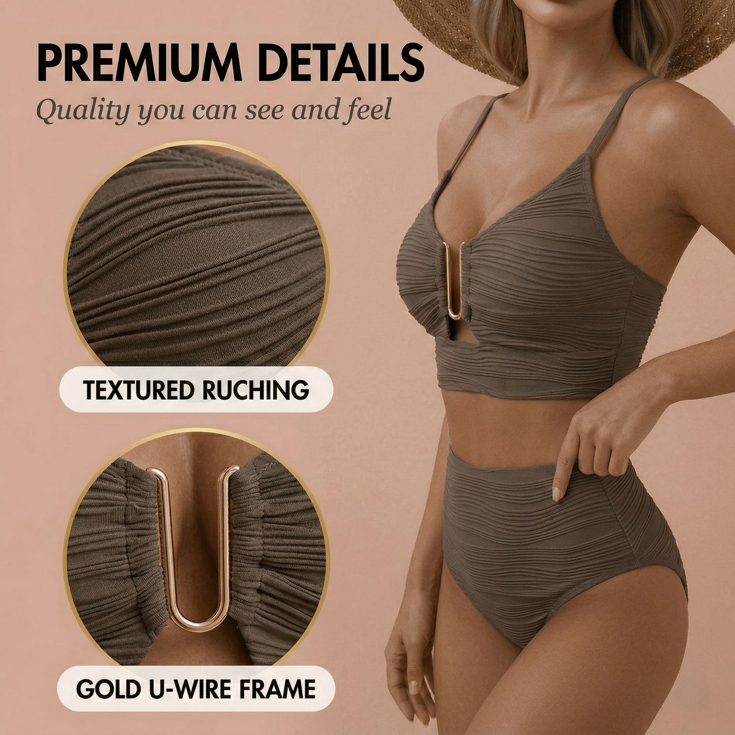 Rivage U - Wire Bikini Set | Textured High - Waist Design - Hartwella
