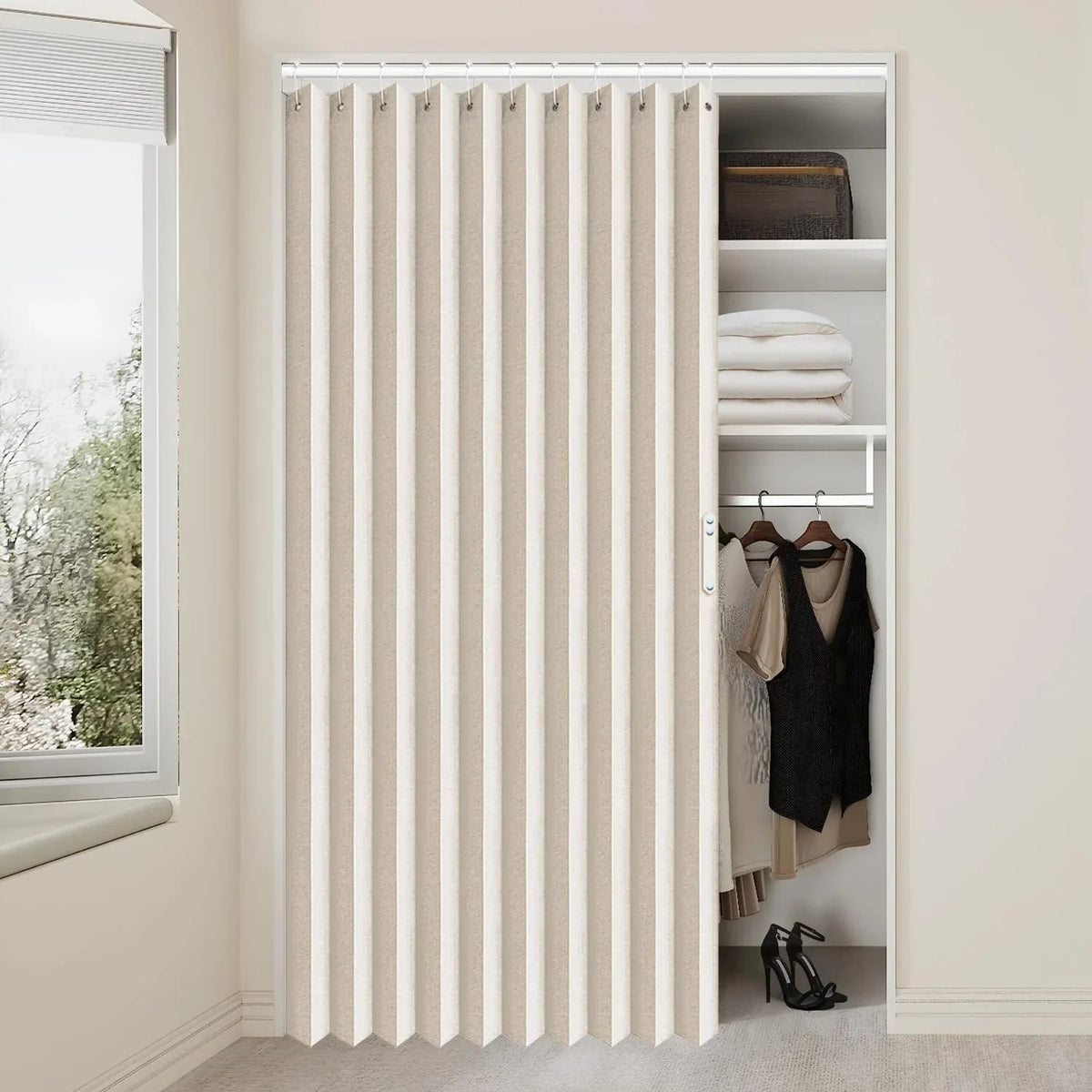 Rivara Room Divider Drapes | Elegant Pleated Folding Curtain for Doorways - Hartwella