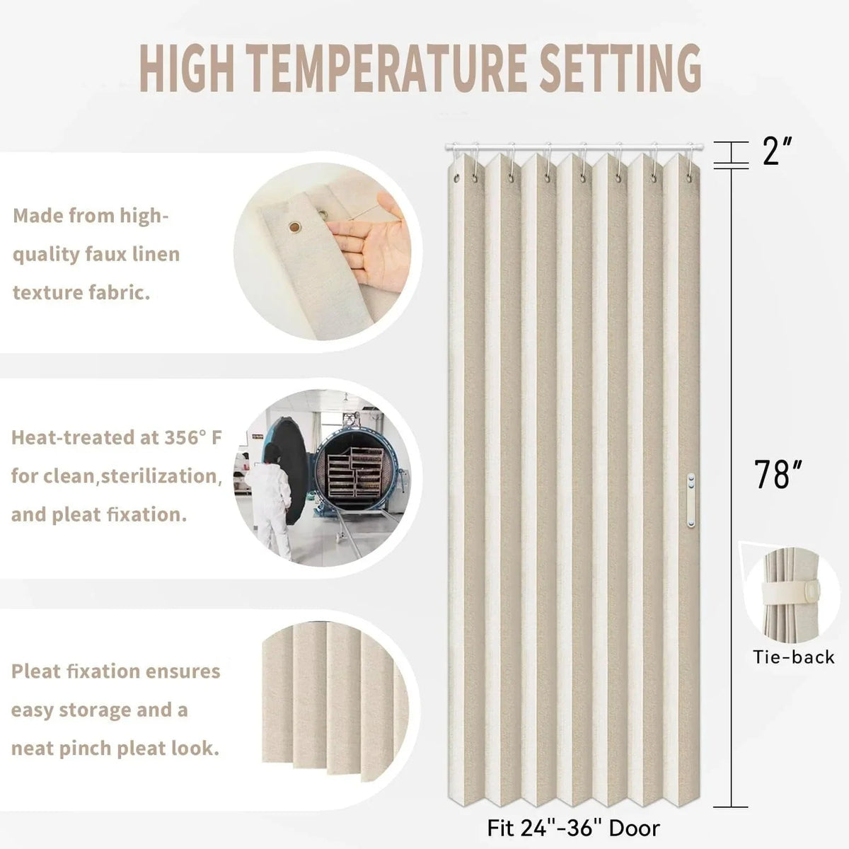 Rivara Room Divider Drapes | Elegant Pleated Folding Curtain for Doorways - Hartwella