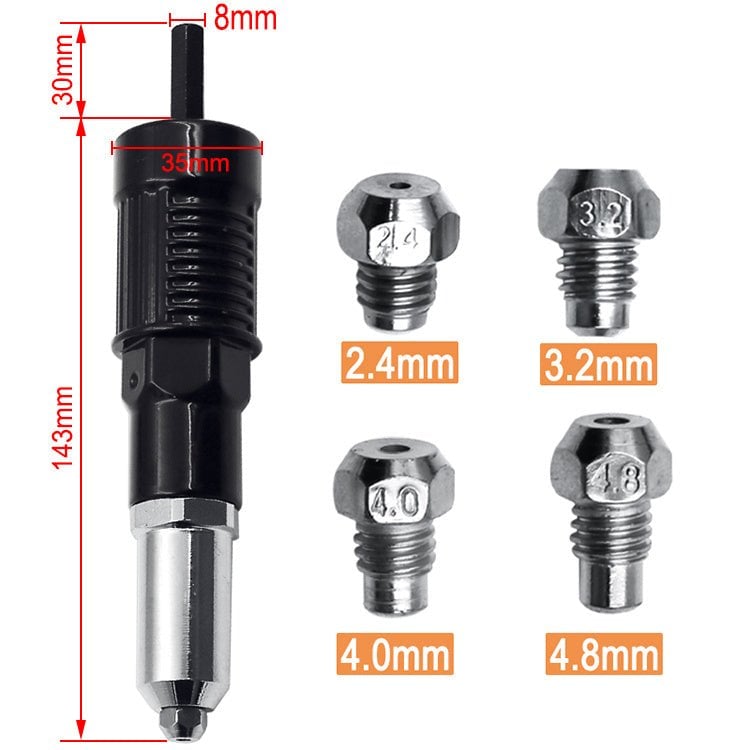 Rivet Pro Adapter Kit | Durable Alloy Steel, 120 Blind Rivets, Compatible with Electric Drills - Hartwella