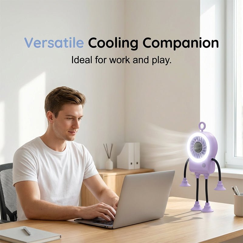 Robo Mini Desk Fan | Bendable, USB Rechargeable with LED Light - Hartwella